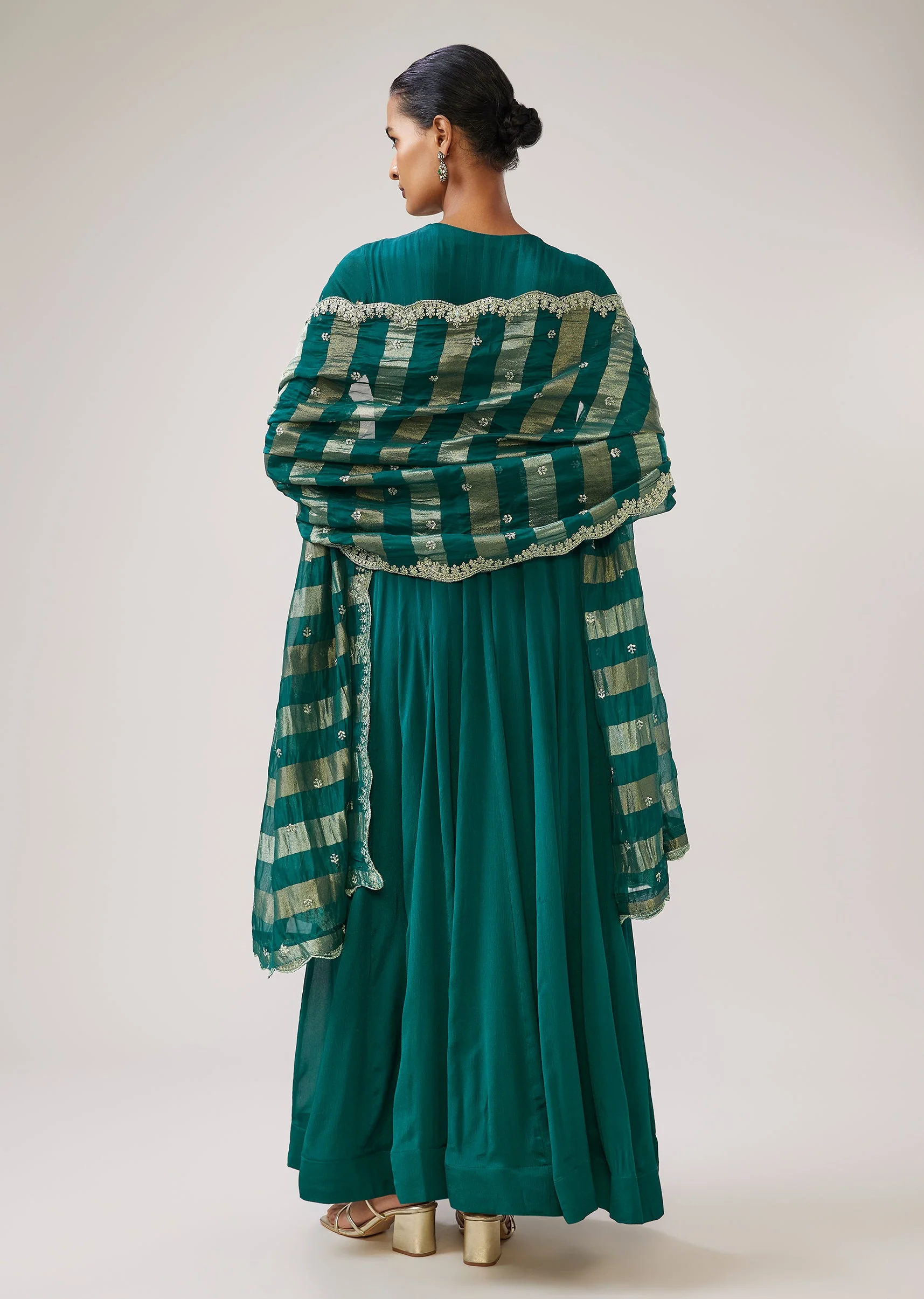 Green Zardozi Chinon Anarkali Suit With Dupatta