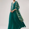 Green Zardozi Chinon Anarkali Suit With Dupatta