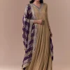 Gold Zardozi Work Anarkali with Dupatta