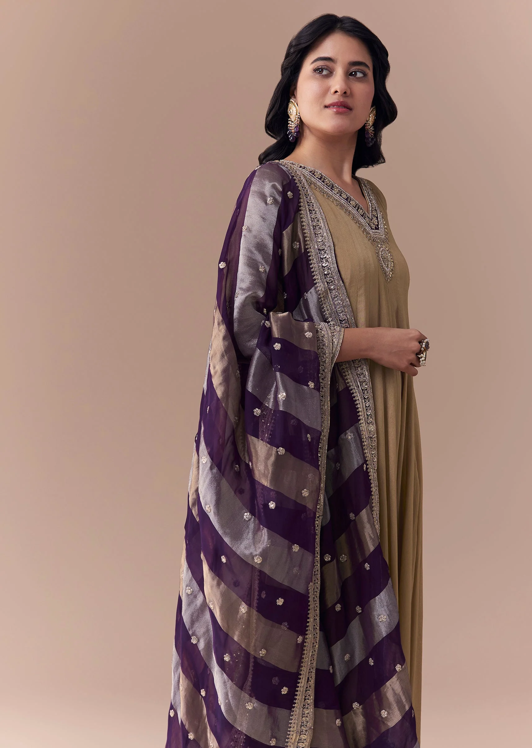 Gold Zardozi Work Anarkali with Dupatta