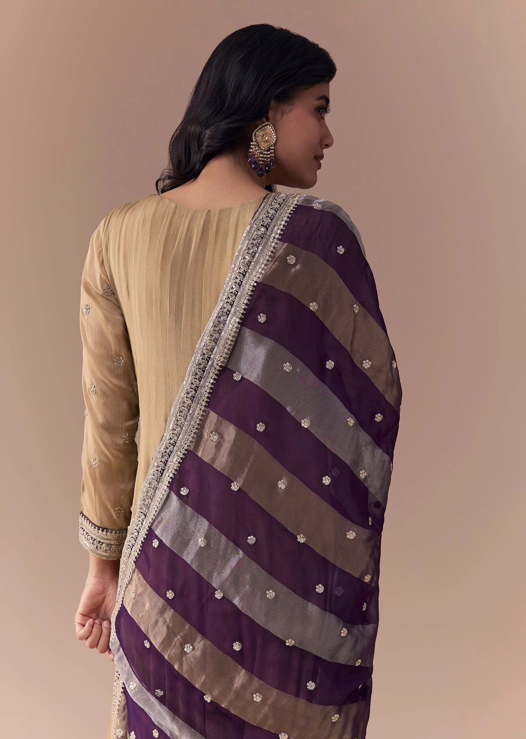 Gold Zardozi Work Anarkali with Dupatta