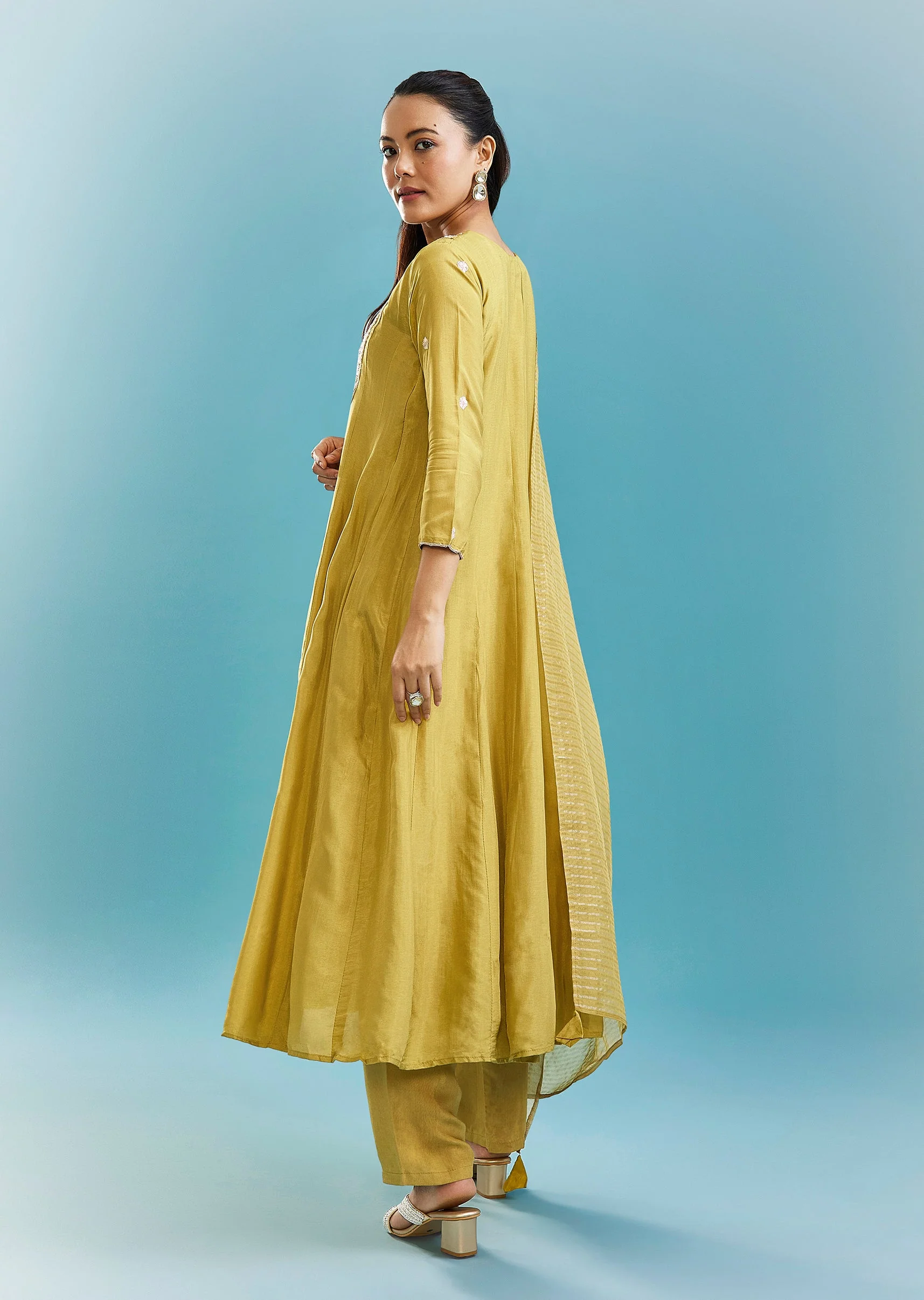 Green Anarkali Set With Sequins And Resham Work