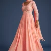 17957-peach-georgette-anarkali-with-mirror-and-sequin-work-1.webp Peach Georgette Anarkali With Mirror And Sequin Work