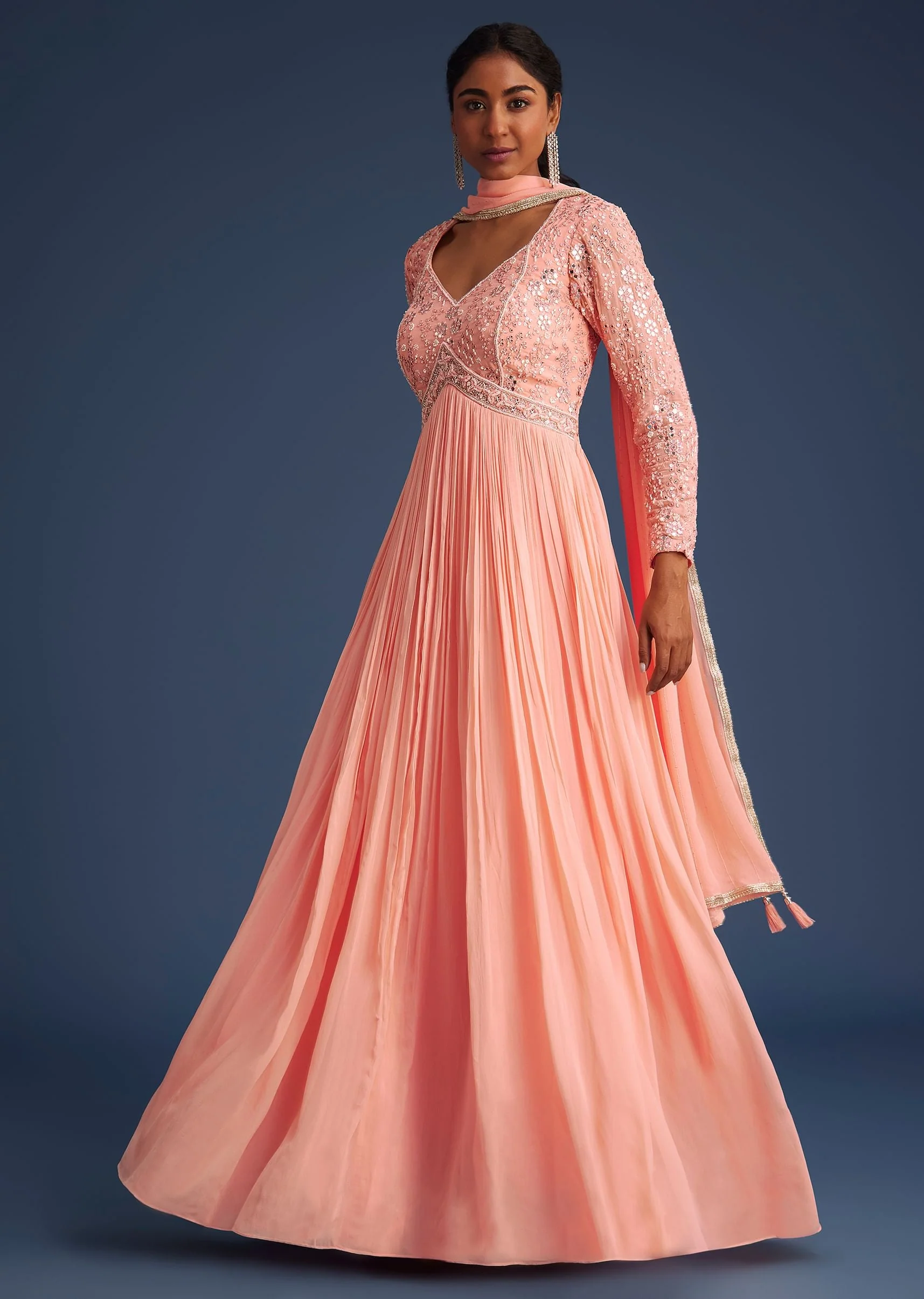 17957-peach-georgette-anarkali-with-mirror-and-sequin-work-1.webp Peach Georgette Anarkali With Mirror And Sequin Work