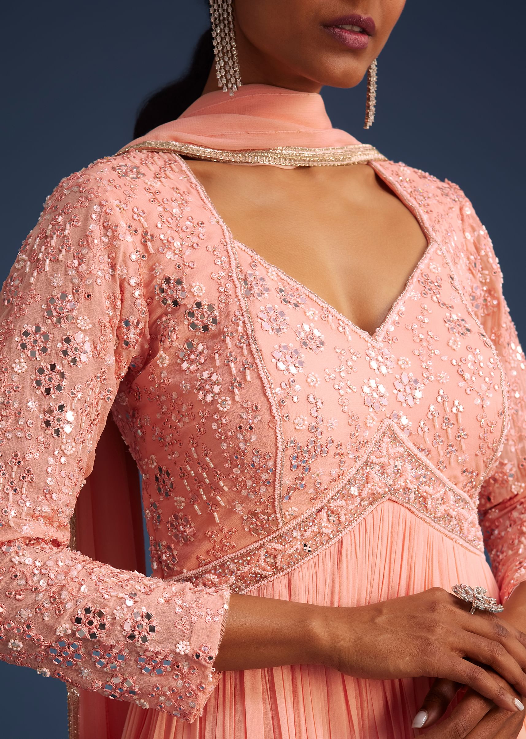 17957-peach-georgette-anarkali-with-mirror-and-sequin-work-2.jpg Peach Georgette Anarkali With Mirror And Sequin Work