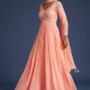 17957-peach-georgette-anarkali-with-mirror-and-sequin-work-3.webp Peach Georgette Anarkali With Mirror And Sequin Work