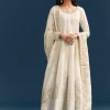 White Jacquard Anarkali Suit With Organza Dupatta