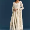 White Jacquard Anarkali Suit With Organza Dupatta