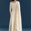 White Jacquard Anarkali Suit With Organza Dupatta