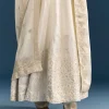 White Jacquard Anarkali Suit With Organza Dupatta
