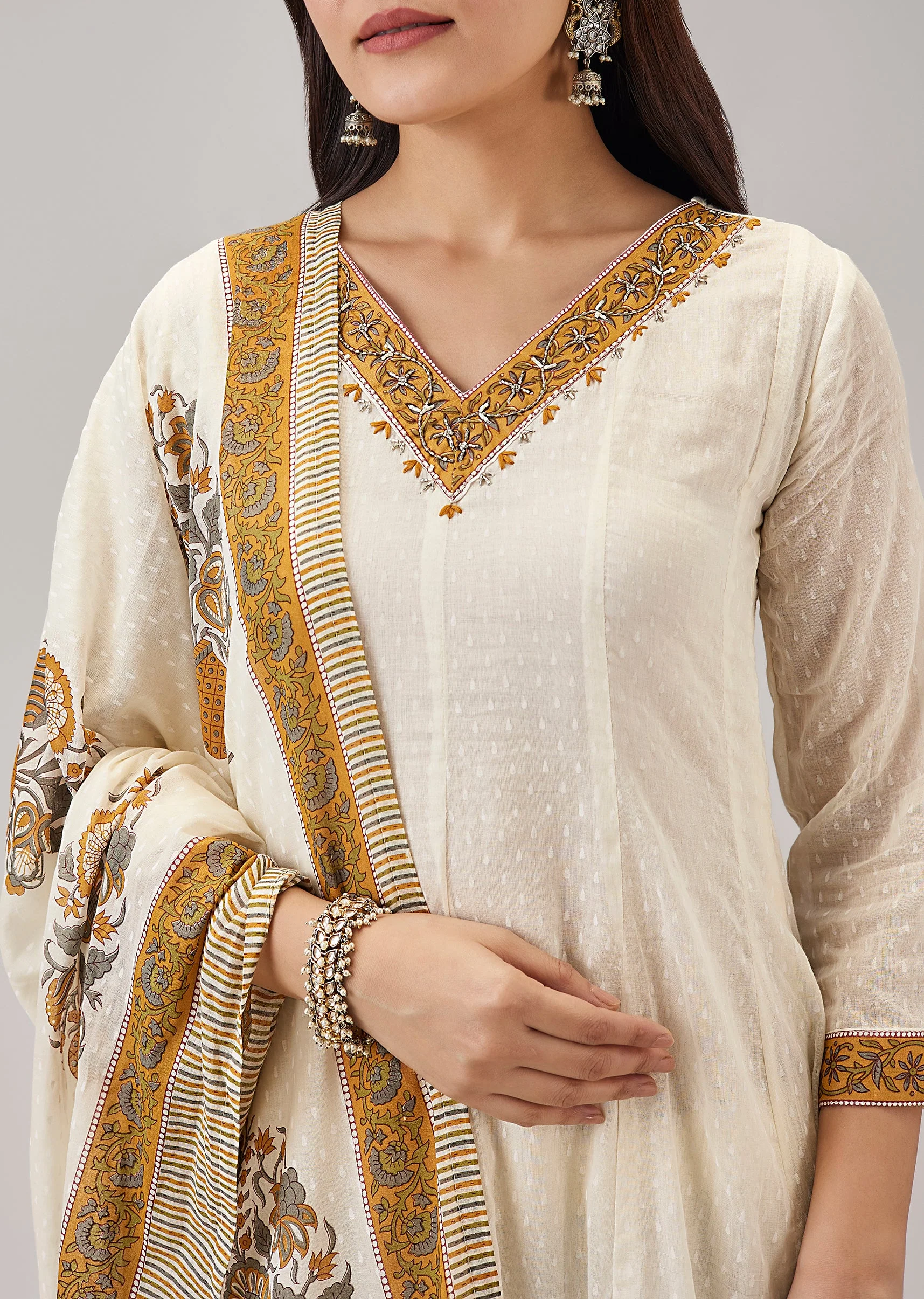 Yellow Printed Anarkali With Cut Dana Work