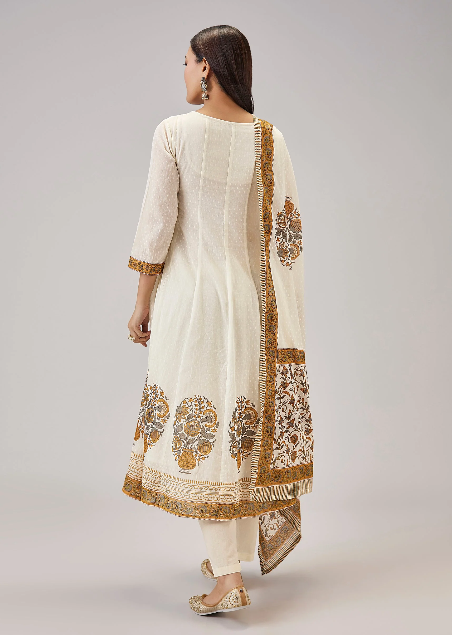 Yellow Printed Anarkali With Cut Dana Work