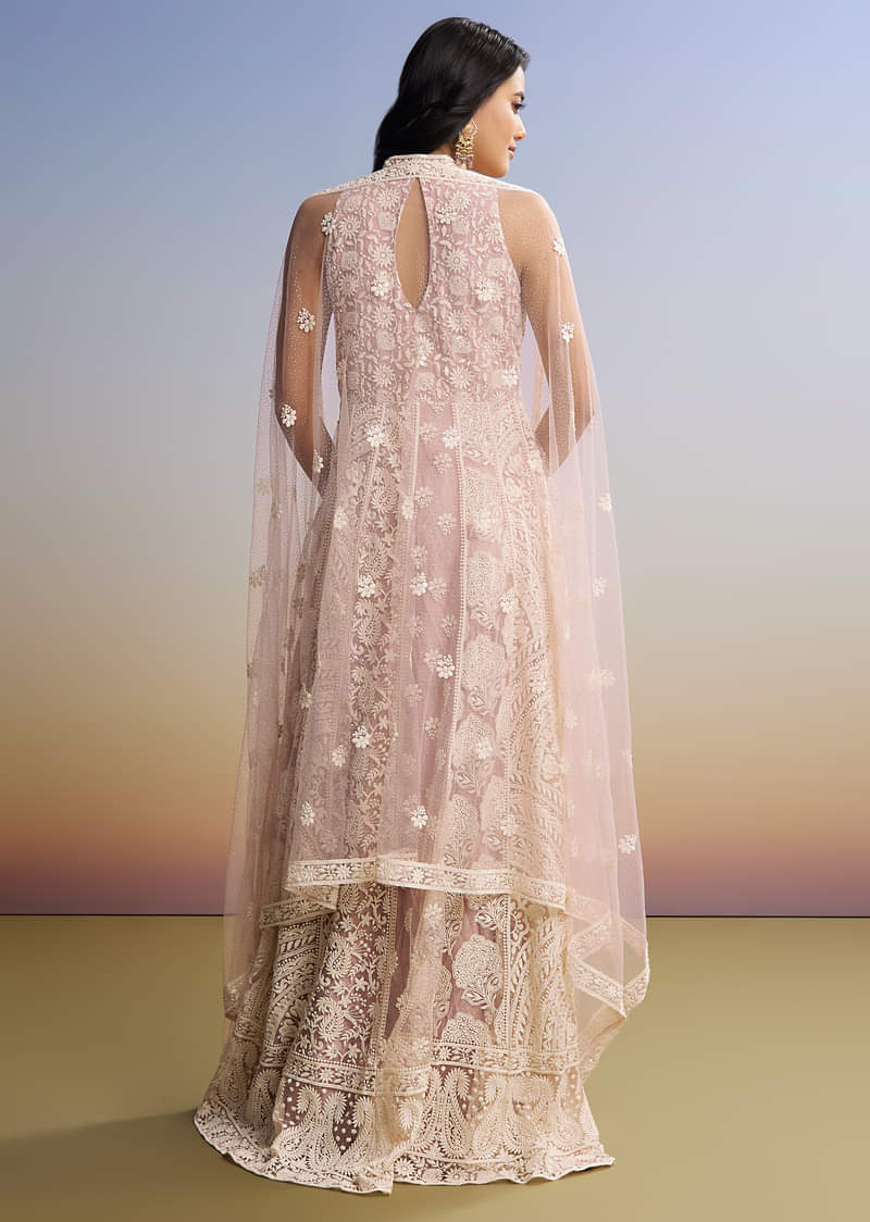 Pink Threadwork Anarkali With Dupatta