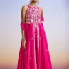 Pink Embroidered Front Slit Anarkali Suit With Dupatta