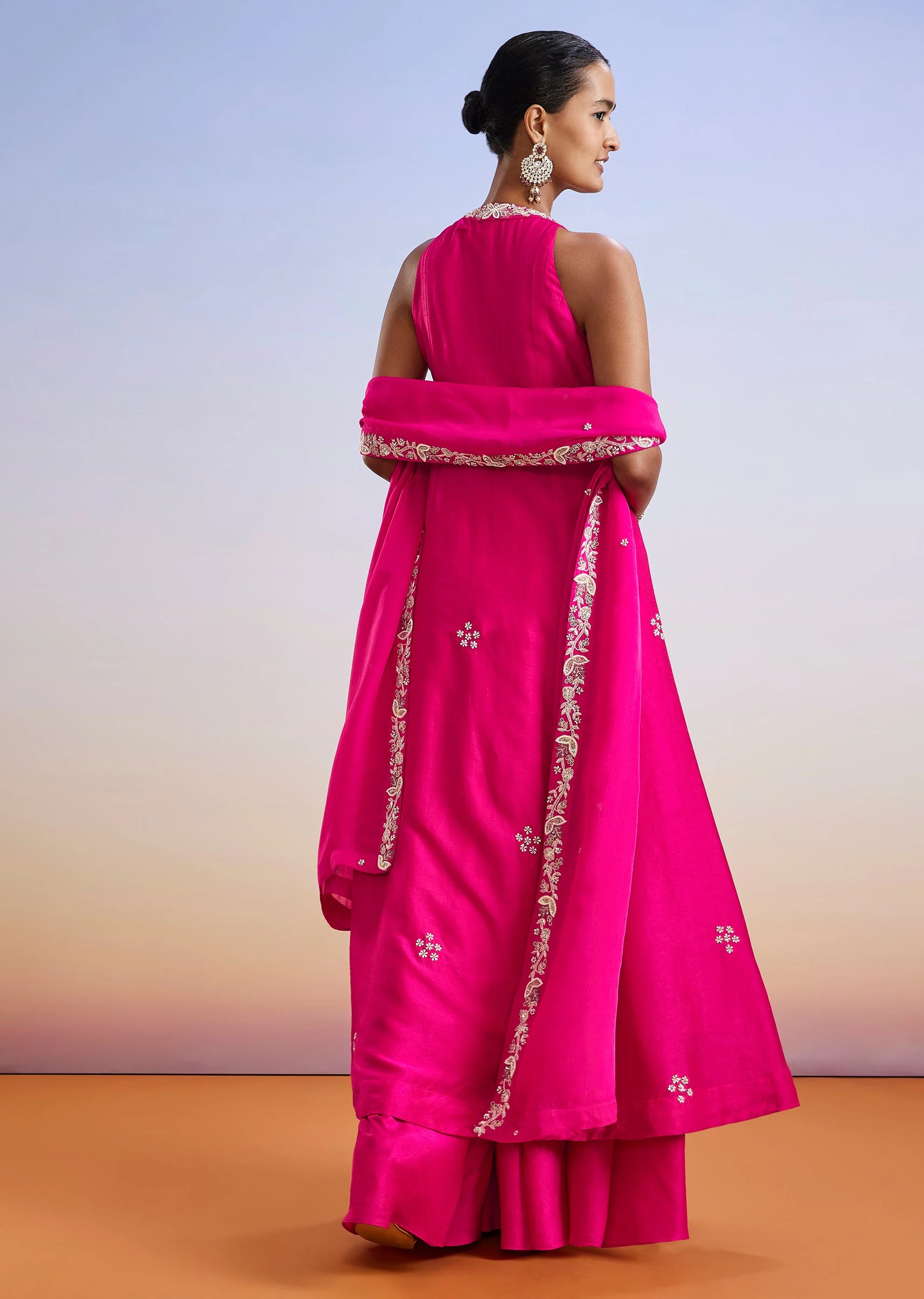 Pink Embroidered Front Slit Anarkali Suit With Dupatta