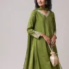 Green Dola Silk Zardozi Embellished Anarkali Pant Set