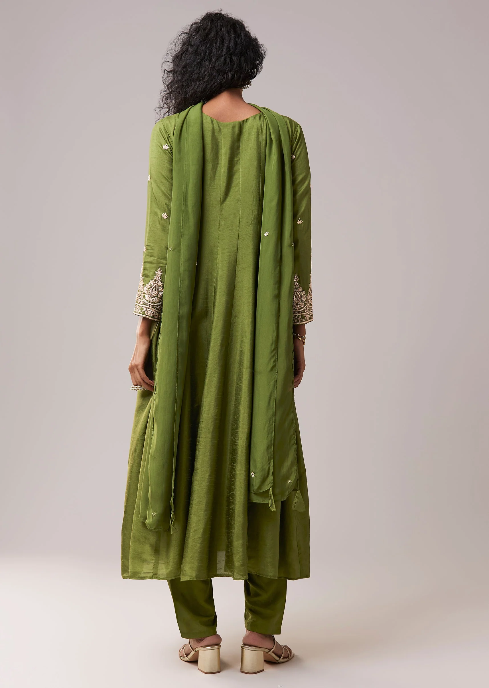 Green Dola Silk Zardozi Embellished Anarkali Pant Set