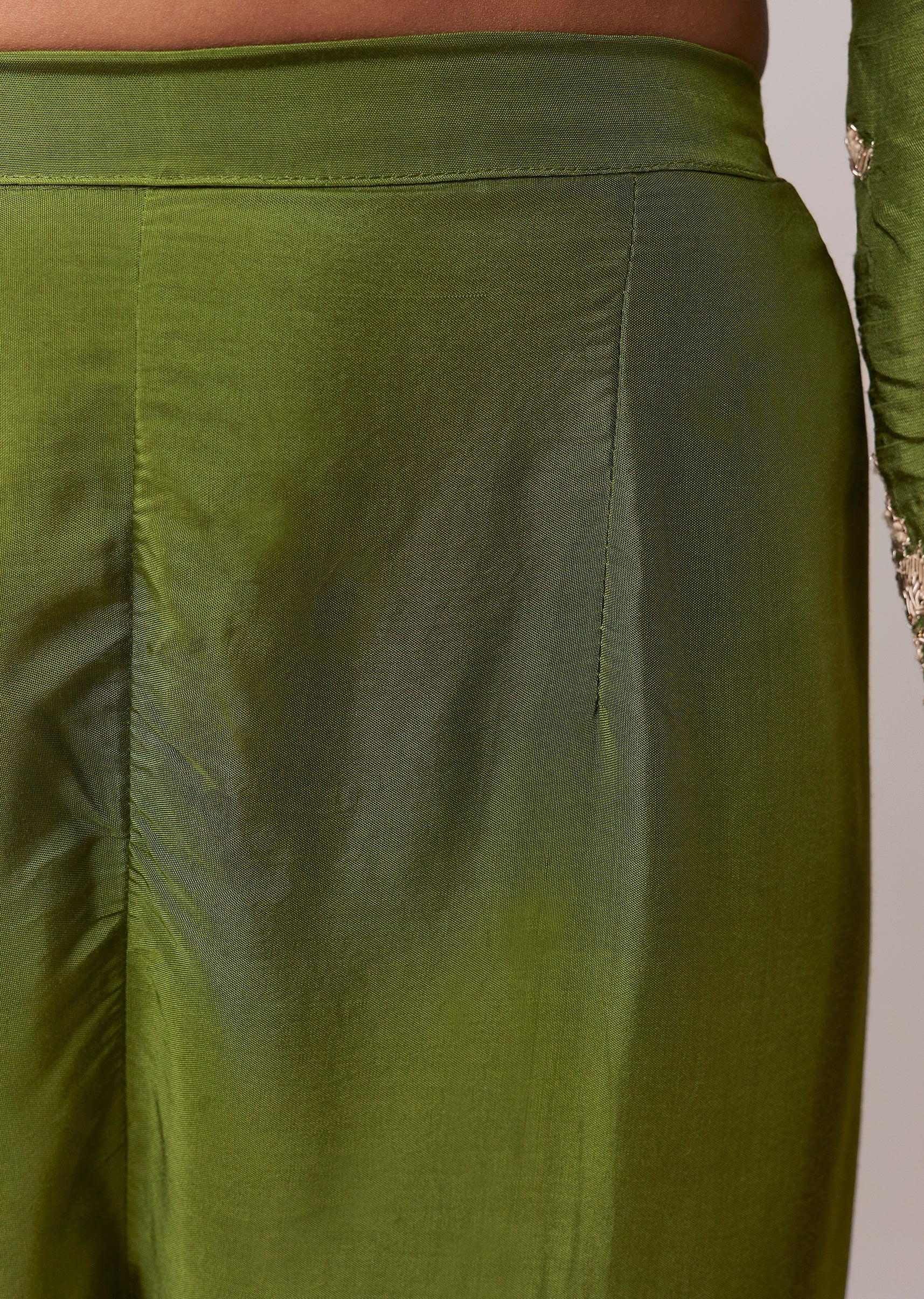 Green Dola Silk Zardozi Embellished Anarkali Pant Set