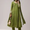 Green Dola Silk Zardozi Embellished Anarkali Pant Set