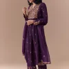 Purple Zari Embellished Anarkali Set