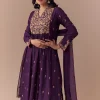 Purple Zari Embellished Anarkali Set