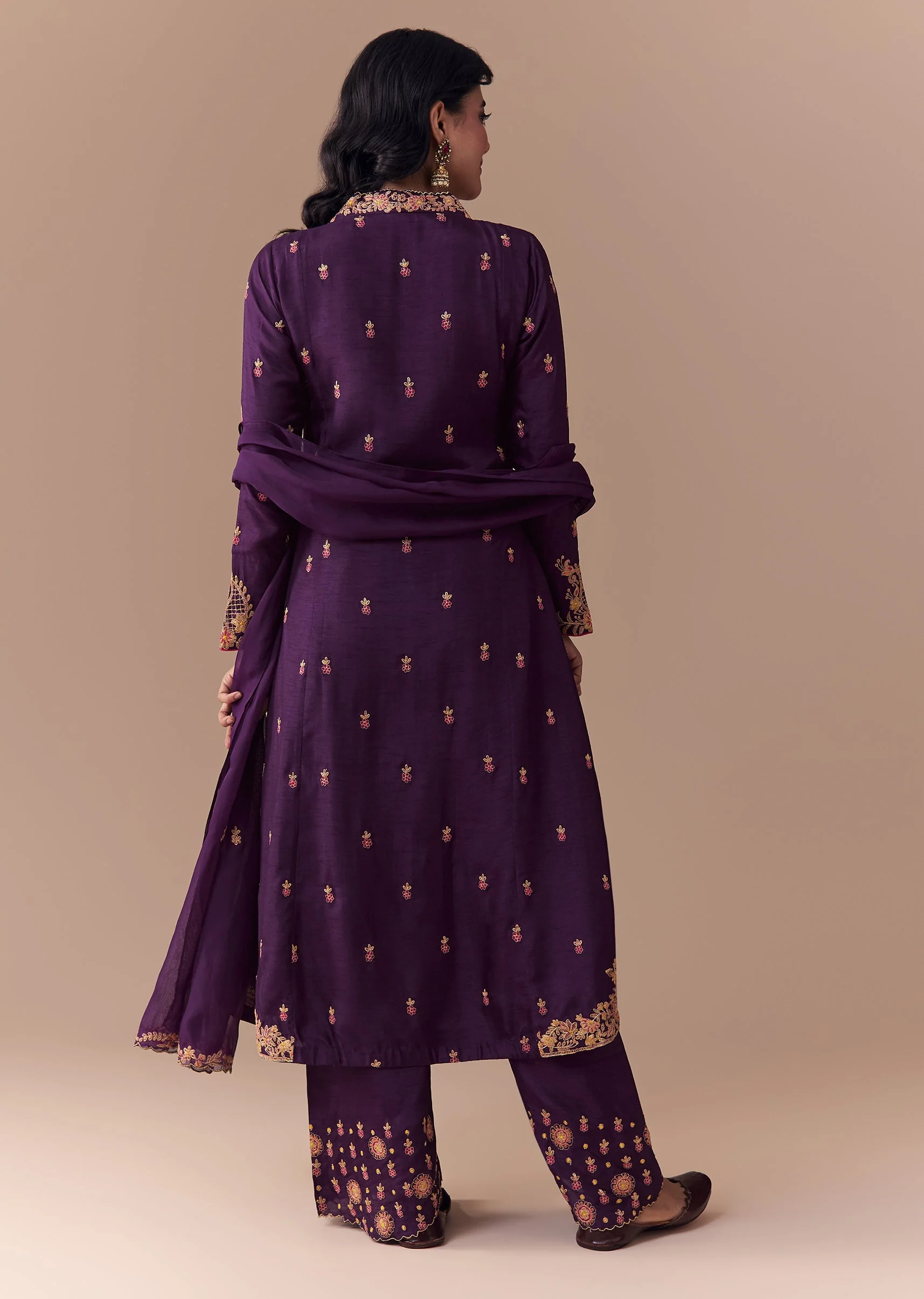 Purple Zari Embellished Anarkali Set