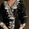 Black Chanderi Anarkali Suit With Moti And Sequins Work
