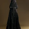 Black Chanderi Anarkali Suit With Moti And Sequins Work