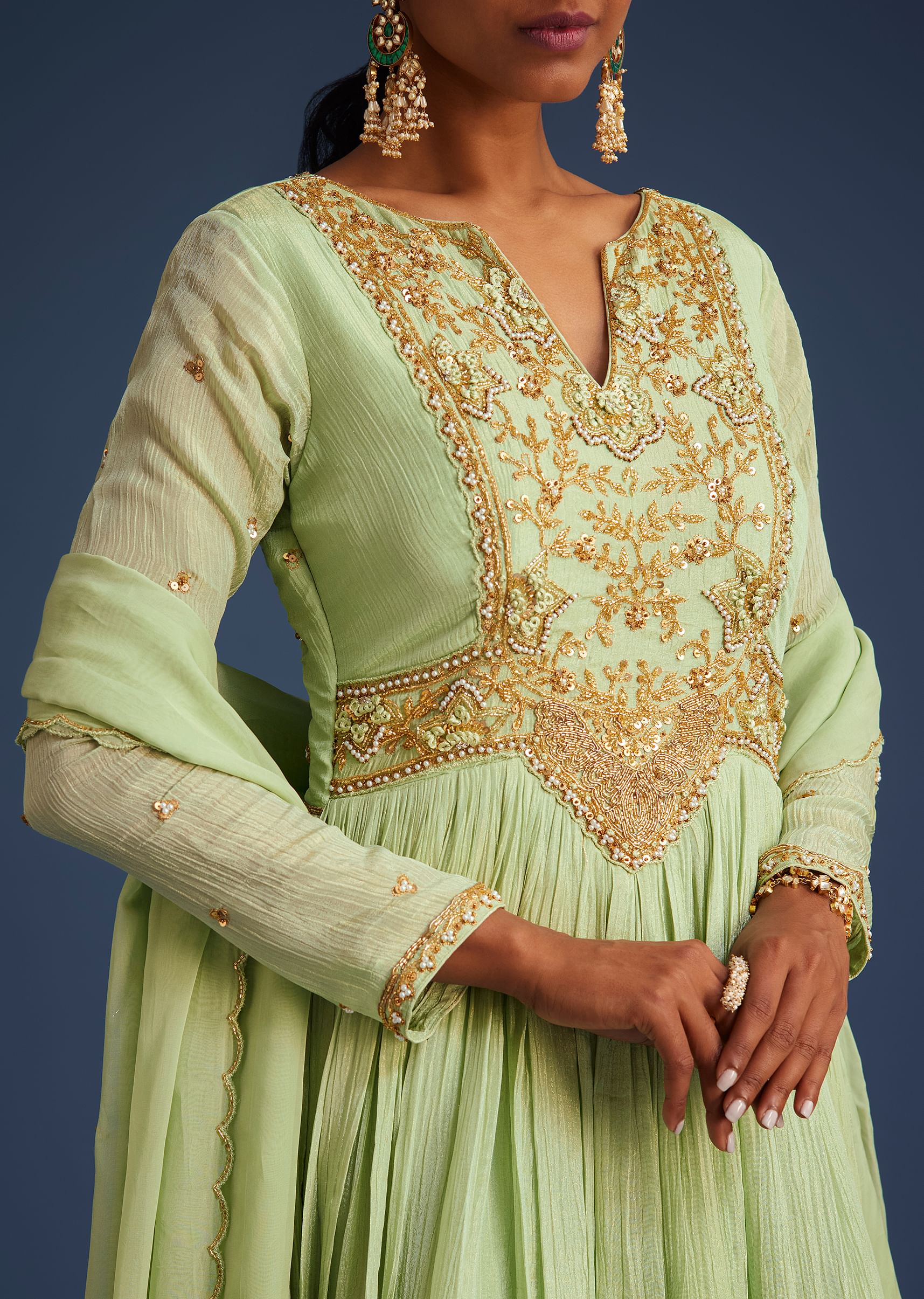 18044-mint-green-tissue-embroidered-anarkali-with-dupatta-2.jpg Mint Green Tissue Embroidered Anarkali With Dupatta