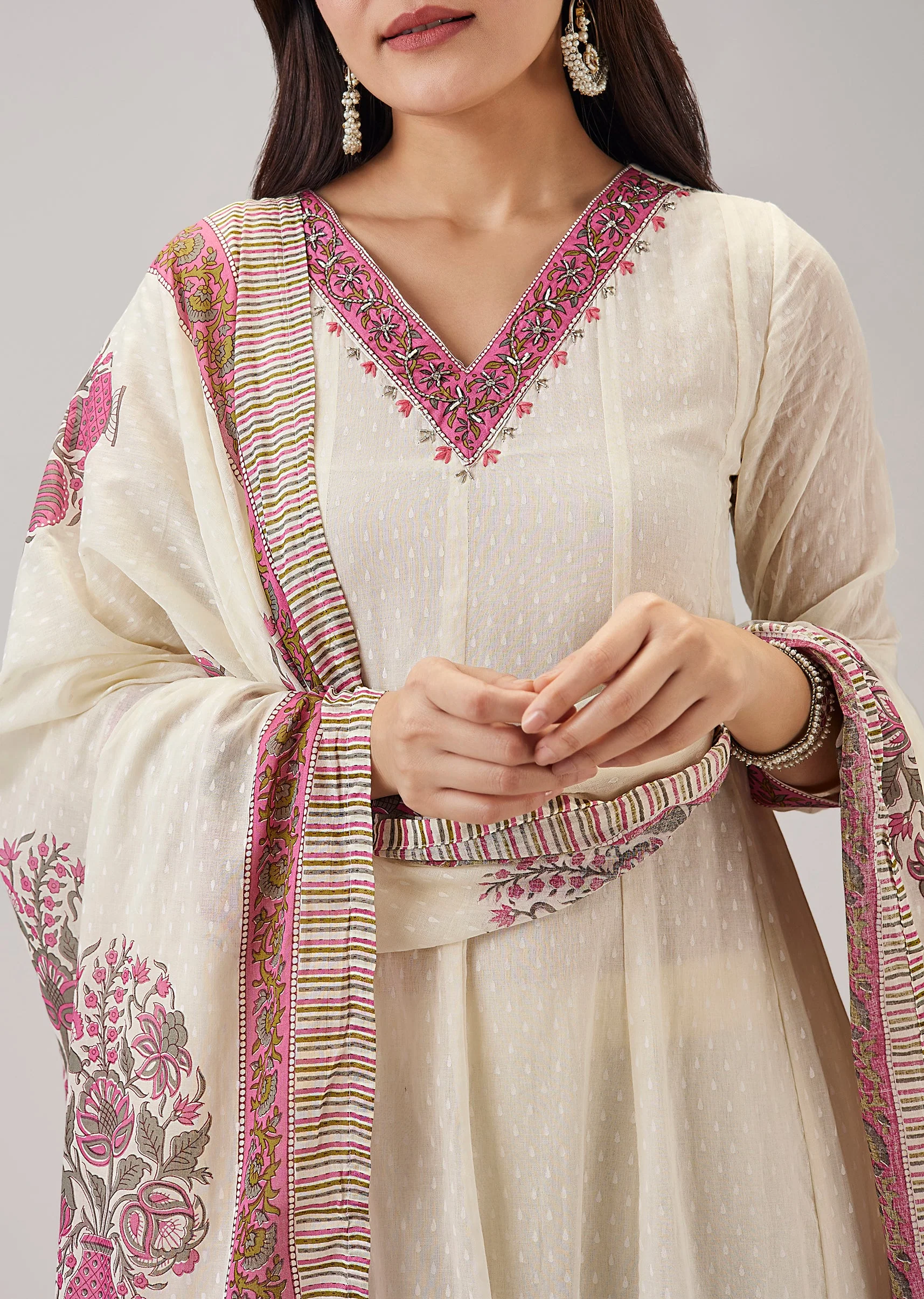 Pink Printed Anarkali With Cut Dana Work