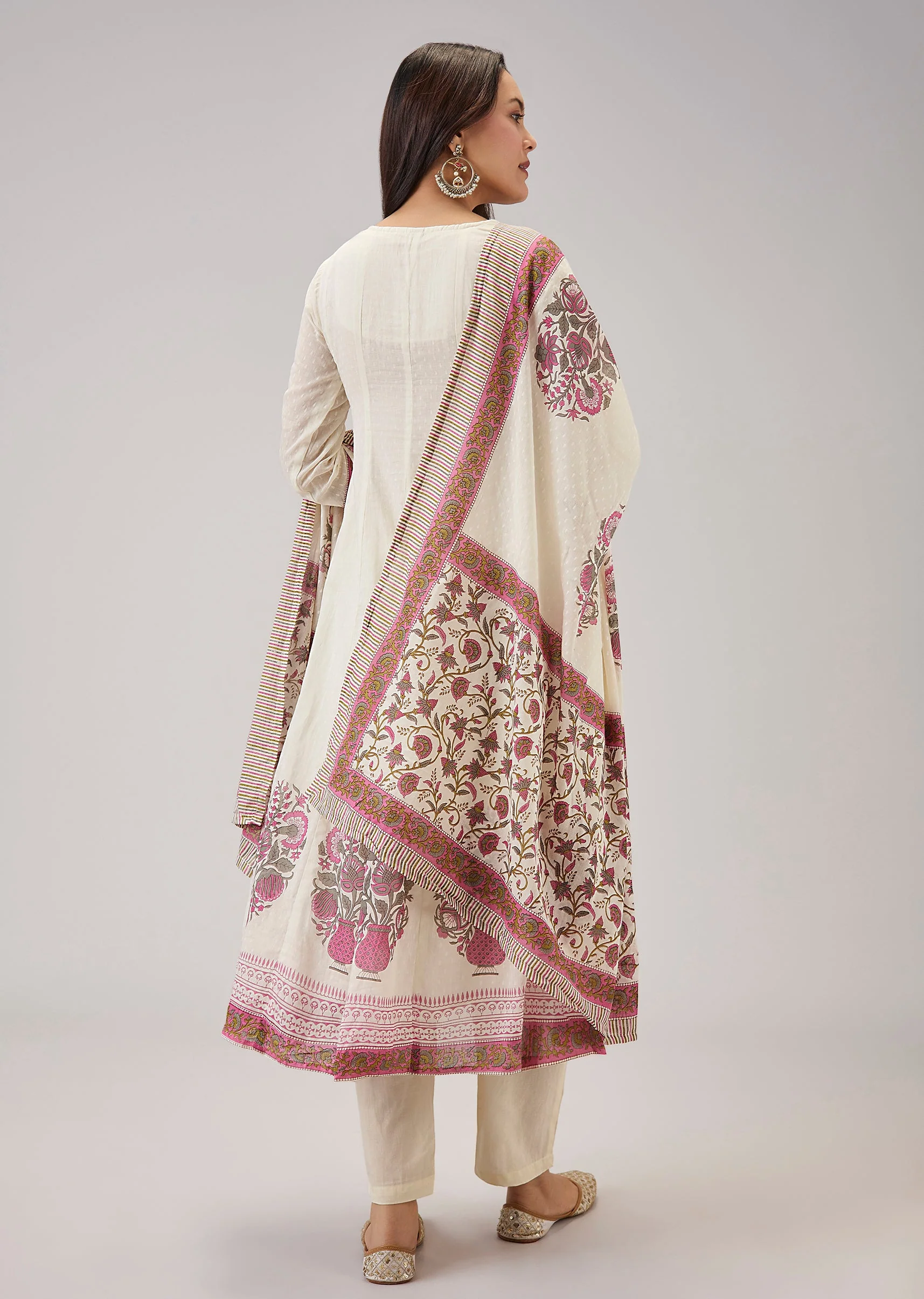 Pink Printed Anarkali With Cut Dana Work