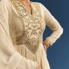 Ivory Tissue Anarkali Set With Tie-Up Back And Organza Dupatta