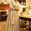 Ivory Tissue Anarkali Set With Tie-Up Back And Organza Dupatta