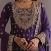 Purple Chinon Anarkali Dupatta Suit With Sequin Work