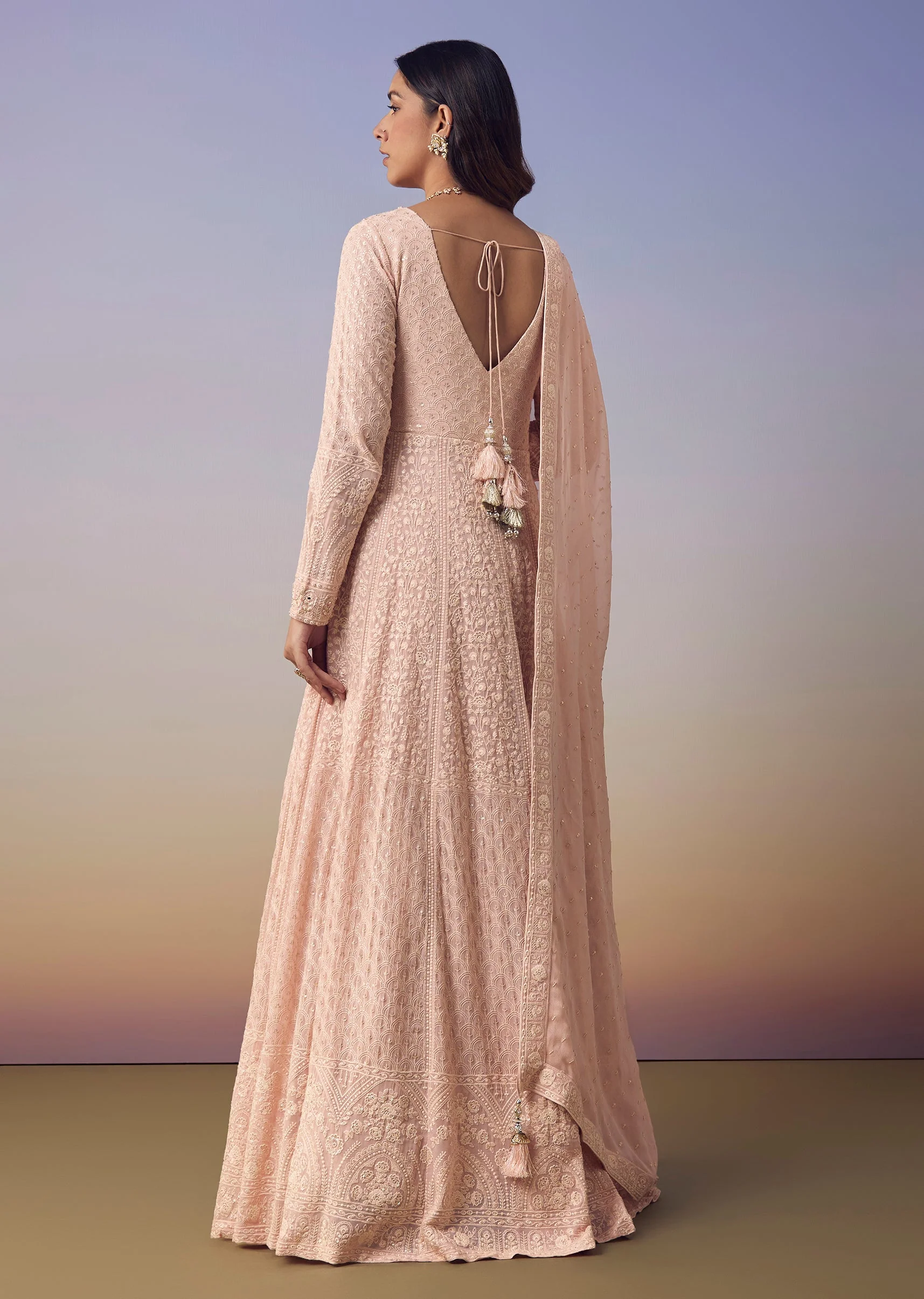 Pink Georgette Lucknowi Anarkali with Dupatta