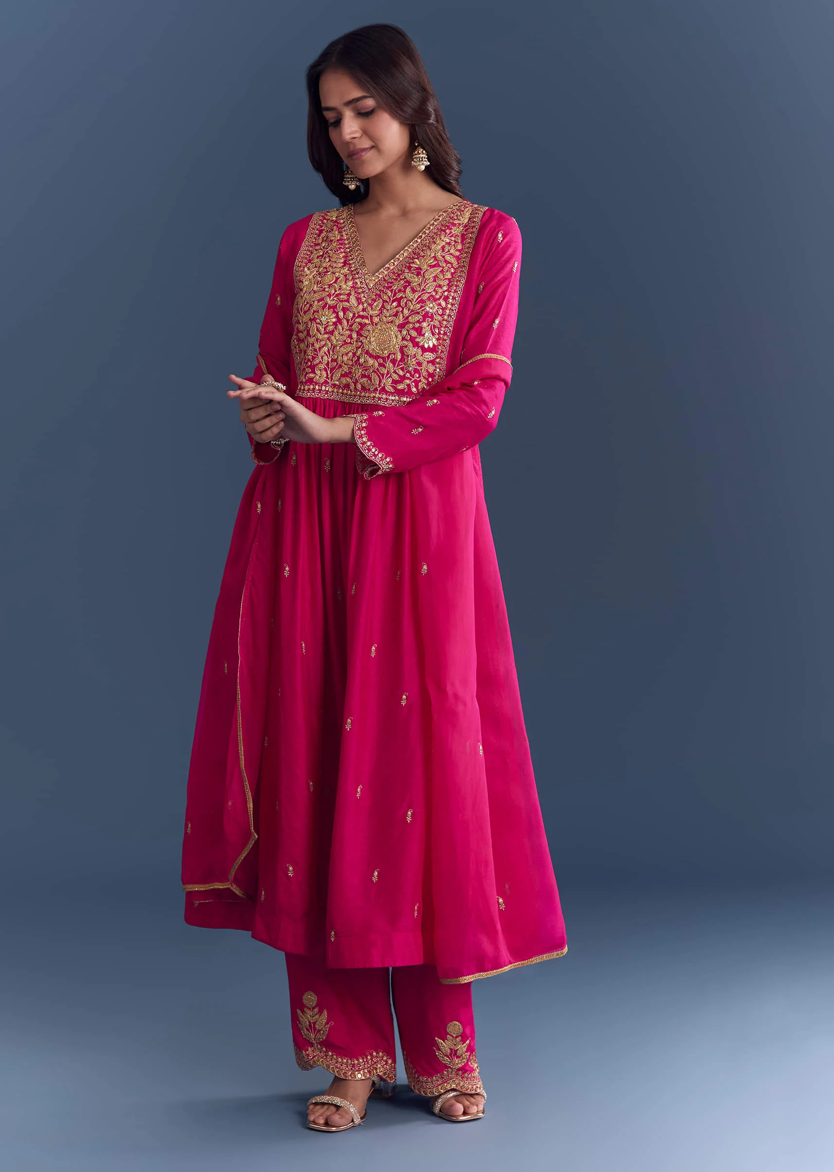18095-pink-silk-anarkali-suit-with-zari-thread-embroidery-1.webp Pink Silk Anarkali Suit With Zari Thread Embroidery