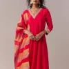 Rani Pink Gotta & Zardosi Anarkali Set With Dupatta