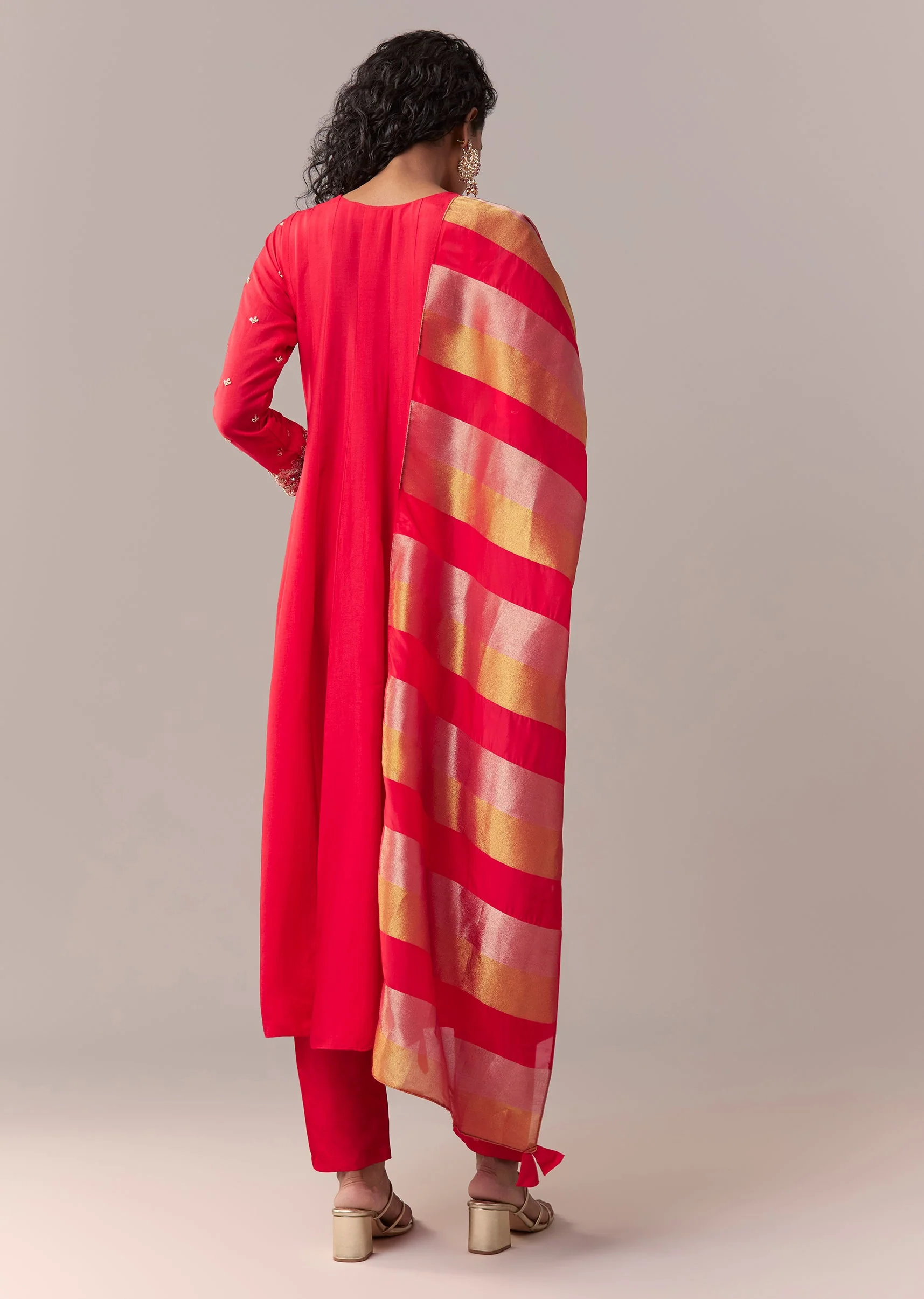 Rani Pink Gotta & Zardosi Anarkali Set With Dupatta