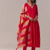 Rani Pink Gotta & Zardosi Anarkali Set With Dupatta