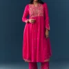 Pink Raw Silk Zari Embroidered Anarkali Set