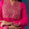 Pink Raw Silk Zari Embroidered Anarkali Set