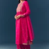 Pink Raw Silk Zari Embroidered Anarkali Set