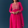Pink Raw Silk Zari Embroidered Anarkali Set