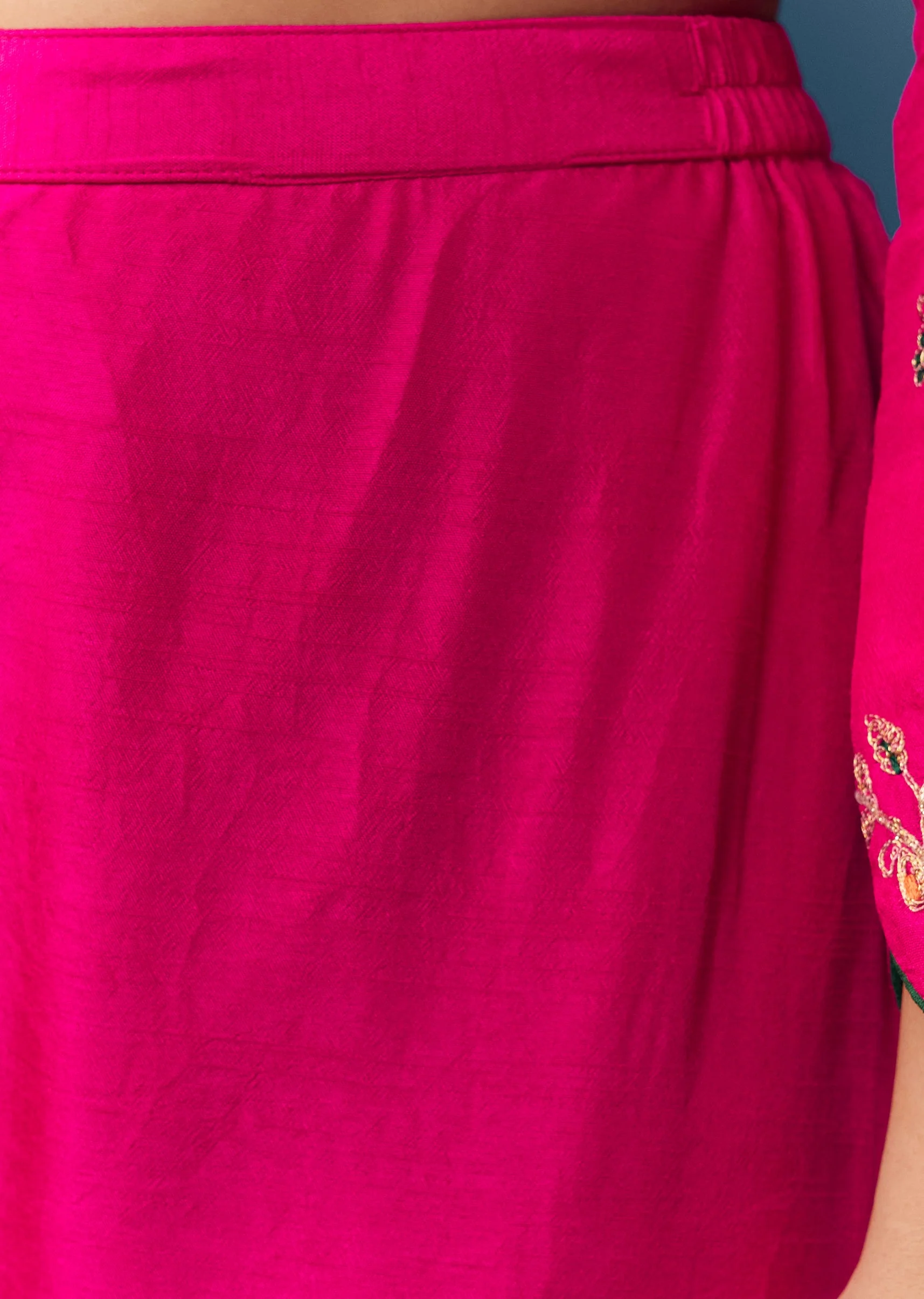 Pink Raw Silk Zari Embroidered Anarkali Set