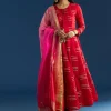 Red Chanderi Gotta Work Anarkali With Ombre Zari Butti Organza Dupatta
