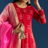 Red Chanderi Gotta Work Anarkali With Ombre Zari Butti Organza Dupatta