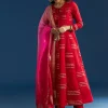 Red Chanderi Gotta Work Anarkali With Ombre Zari Butti Organza Dupatta