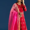 Red Chanderi Gotta Work Anarkali With Ombre Zari Butti Organza Dupatta
