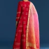 Red Chanderi Gotta Work Anarkali With Ombre Zari Butti Organza Dupatta