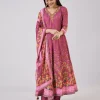 Purple Muslin Anarkali Set With Thread Work